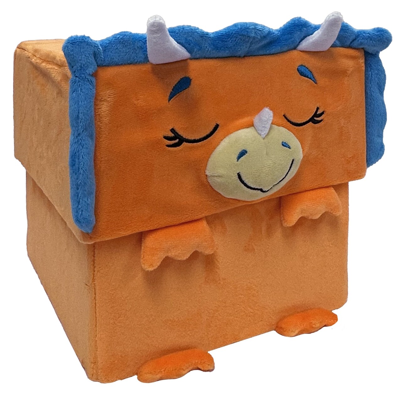 Happy Nappers: Adorable Storables -Dino Triceratops- Brown/Blue- 8” Character Box & Surprise 8” Plush Toy, Weighted Paws, Square Storage Bin, Kids 1+